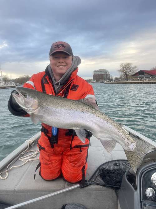 Captain Nick with a monster rainbow trout in Port Dalhousie